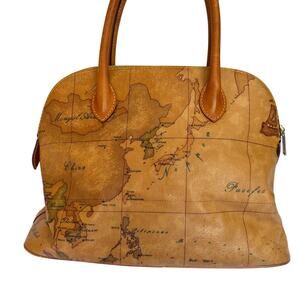 Alviero Martini Map Print Tan Handbag